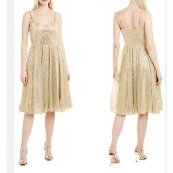 Dress The Population Chiffon Party Dress Metallic Gold Size S NWOT